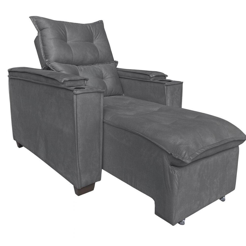 Poltrona Retrátil Reclinável Alexa Com Usb E Porta Copos - élpis Móveis Cinza - 4