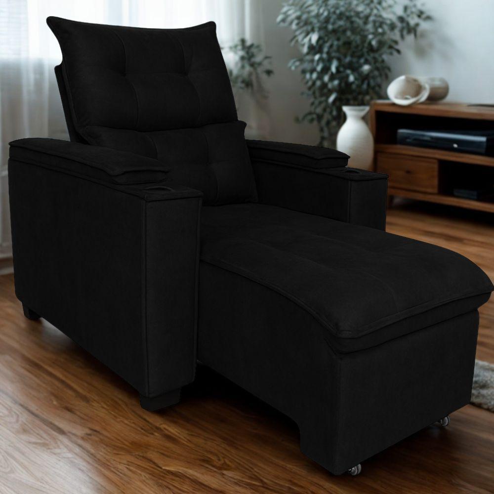 Poltrona Retrátil Reclinável Alexa Com Usb E Porta Copos - élpis Móveis Preto - 1