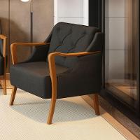 Poltrona Vittoria Botonê Pés E Braços Em Madeira Tingido - élpis Móveis Grafite - 1