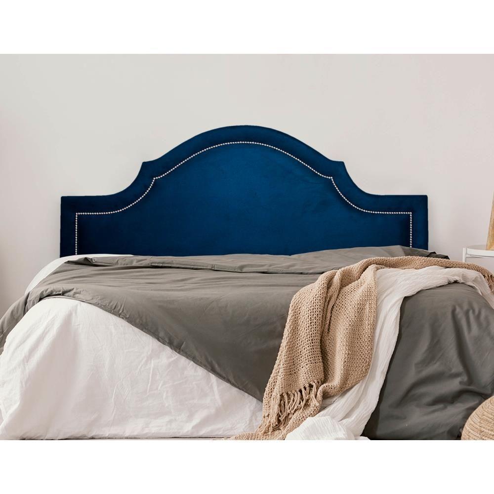 Cabeceira Queen Provençal Luxo 160x60 Suede Azul - Tachas Prata - 1