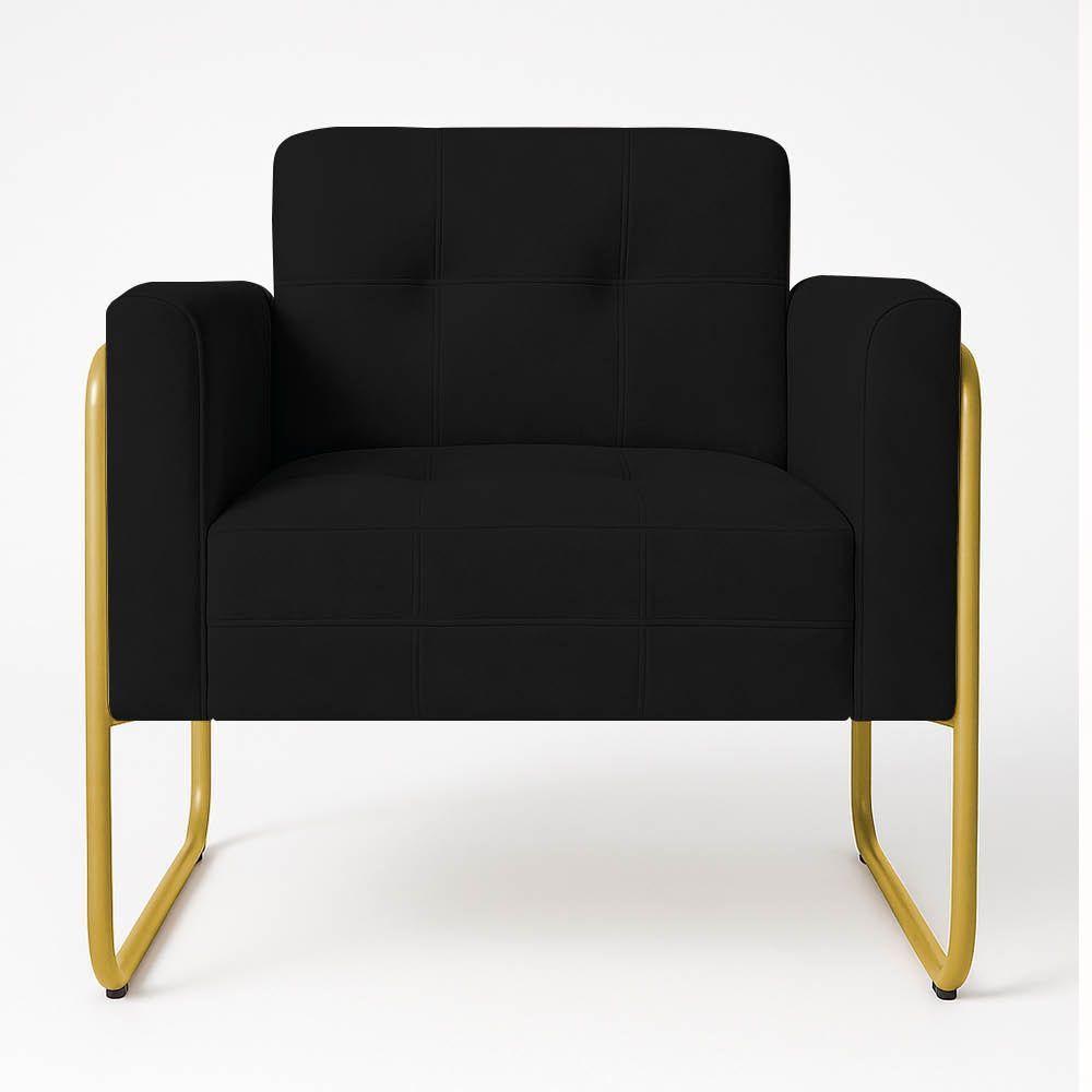 Poltrona Sala Industrial Alta Tubo Dourado Elisa Veludo Preto D03 - D'rossi - 2