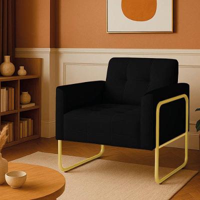 Poltrona Sala Industrial Alta Tubo Dourado Elisa Veludo Preto D03 - D'rossi