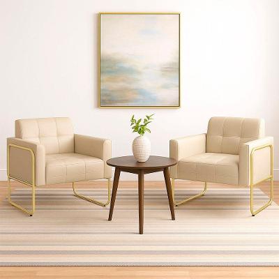 Poltrona Sala Industrial Alta Tubo Dourado Kit 2 Elisa Sintético Bege D03 - D'rossi