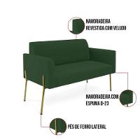 Sofá Namoradeira E 2 Poltronas Pé De Ferro Dourado Marisa Veludo Verde - 7