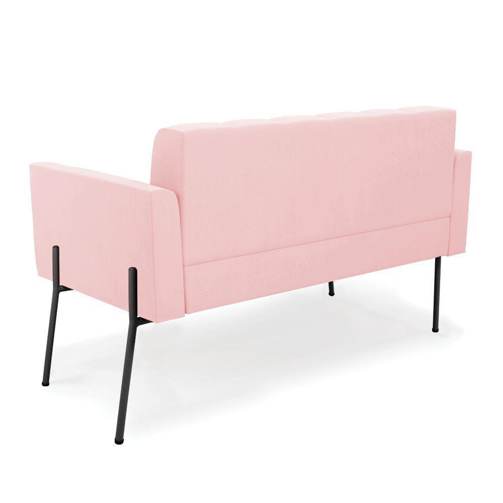 Sofá Namoradeira E 2 Poltronas Pé De Ferro Preto Elisa Suede D03 - D'rossi Rosa Bebê - 5