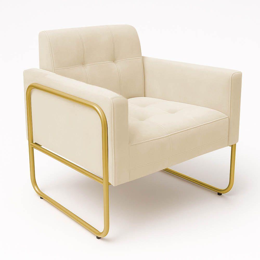 Poltrona Sala Industrial Alta Tubo Dourado Elisa Veludo D03 - D'rossi Bege - 5