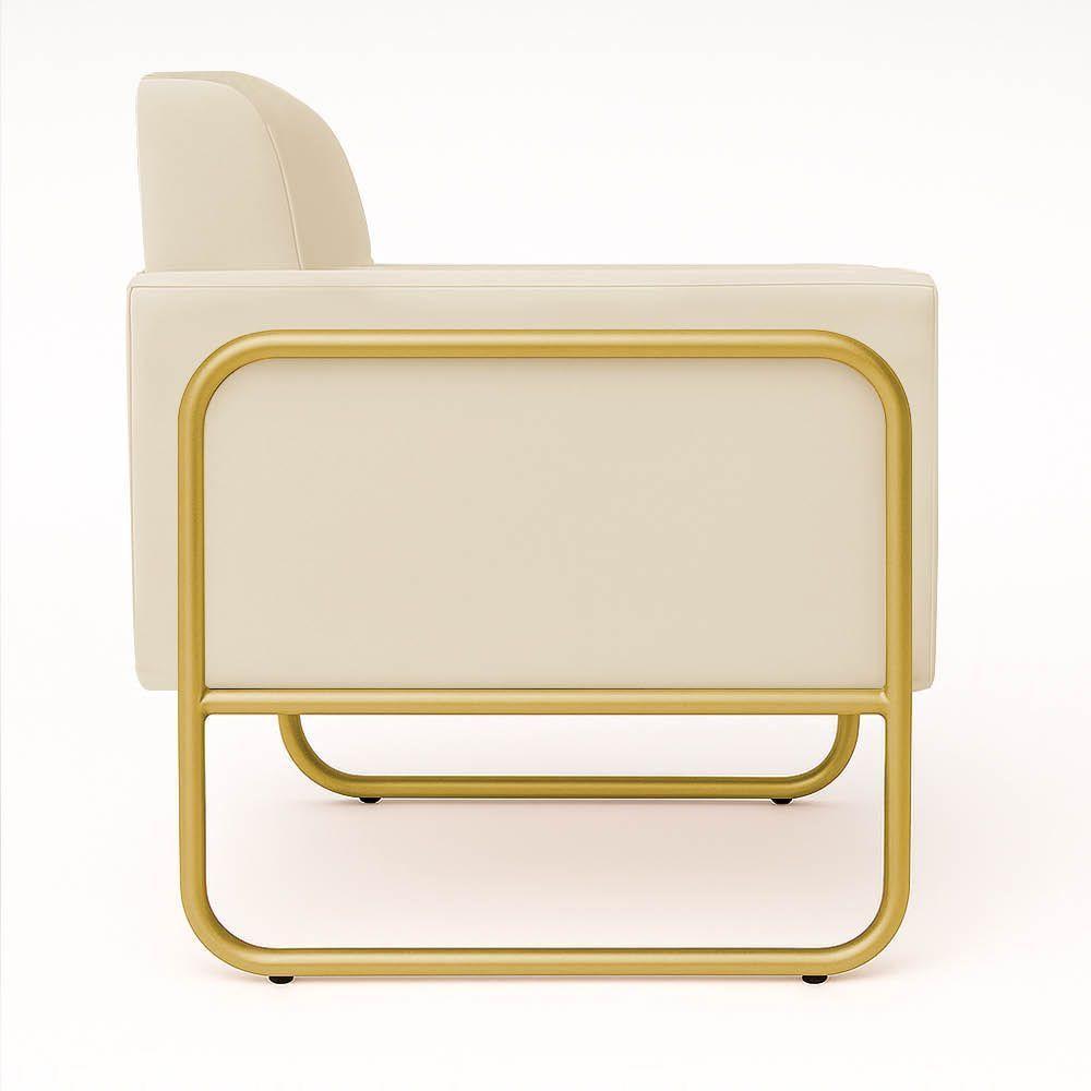 Poltrona Sala Industrial Alta Tubo Dourado Elisa Veludo D03 - D'rossi Bege - 6