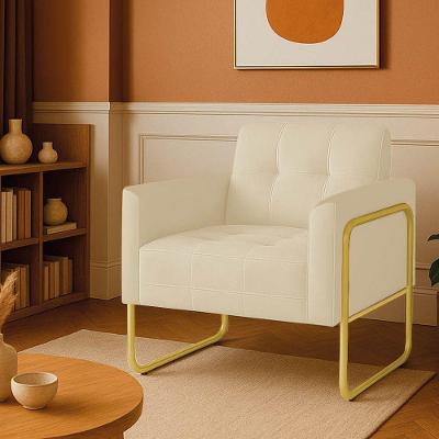 Poltrona Sala Industrial Alta Tubo Dourado Elisa Veludo D03 - D'rossi Bege