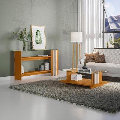 Mesa De Centro E Aparador Ripado Para Sala Mirezi M20 - D'rossi Cinamomo(fosco)-off White(brilho)