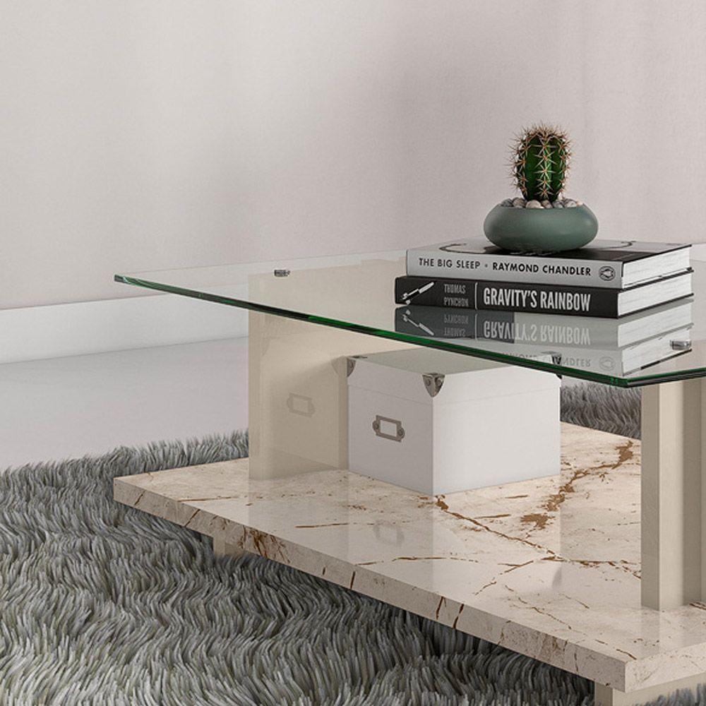 Mesa De Centro Para Sala Ripado Tampo De Vidro Mirezi M20 - D'rossi Calacata E Off White - 5