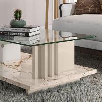 Mesa De Centro Para Sala Ripado Tampo De Vidro Mirezi M20 - D'rossi Calacata E Off White