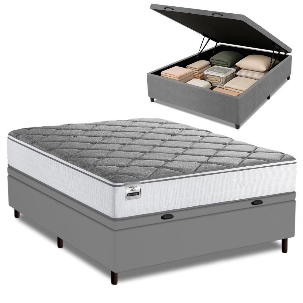Cama Box Baú Casal Real Max Force Softgel 138x188x68cm Branco/Cinza - 1