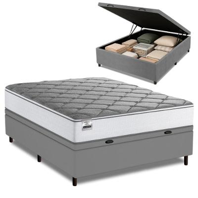 Cama Box Baú Casal Real Max Force Softgel 138x188x68cm Branco/Cinza
