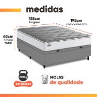 Cama Box Baú Casal Real Max Force Softgel 138x188x68cm Branco/Cinza