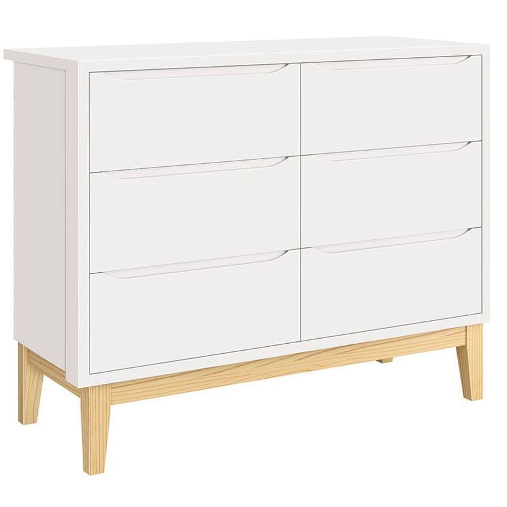 Quarto De Bebê Classic 3 Portas E Cômoda 6 Gavetas Branco Com Pés Madeira Natural - Reller - 3