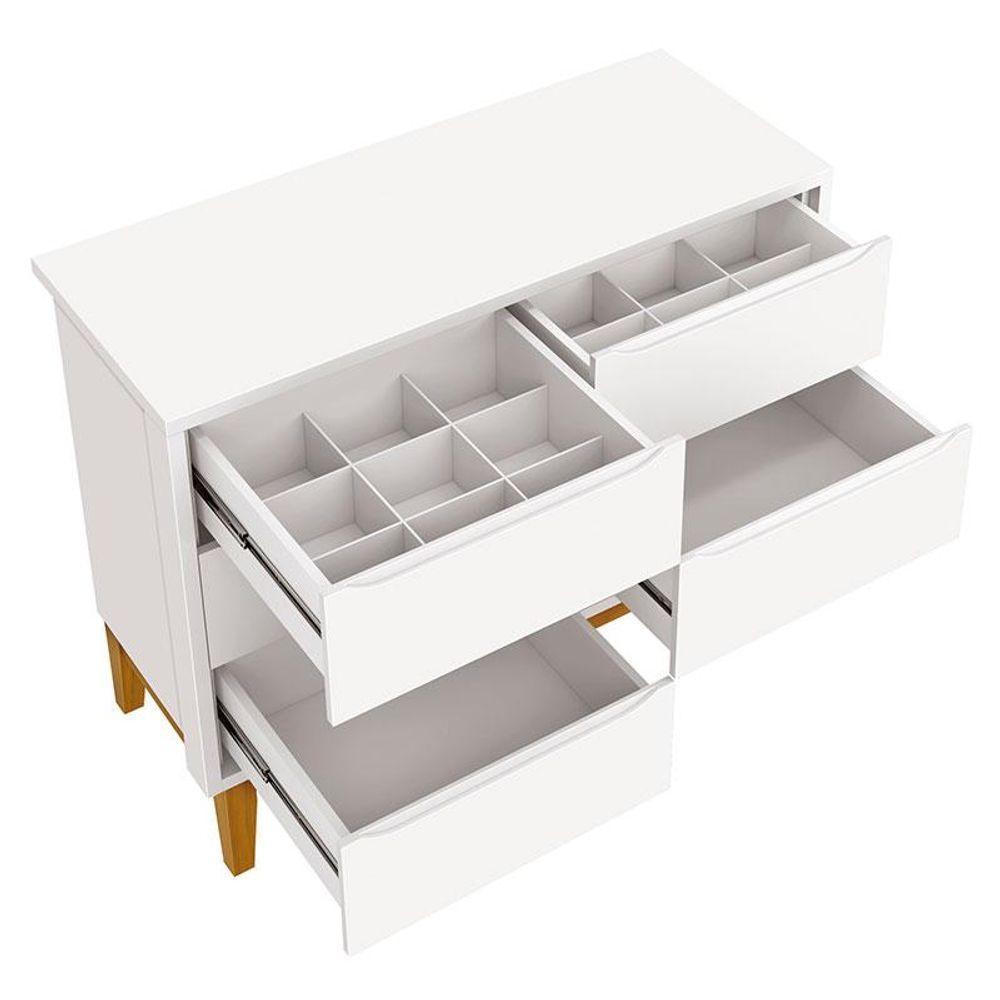 Quarto De Bebê Classic 3 Portas E Cômoda 6 Gavetas Branco Com Pés Madeira Natural - Reller - 6
