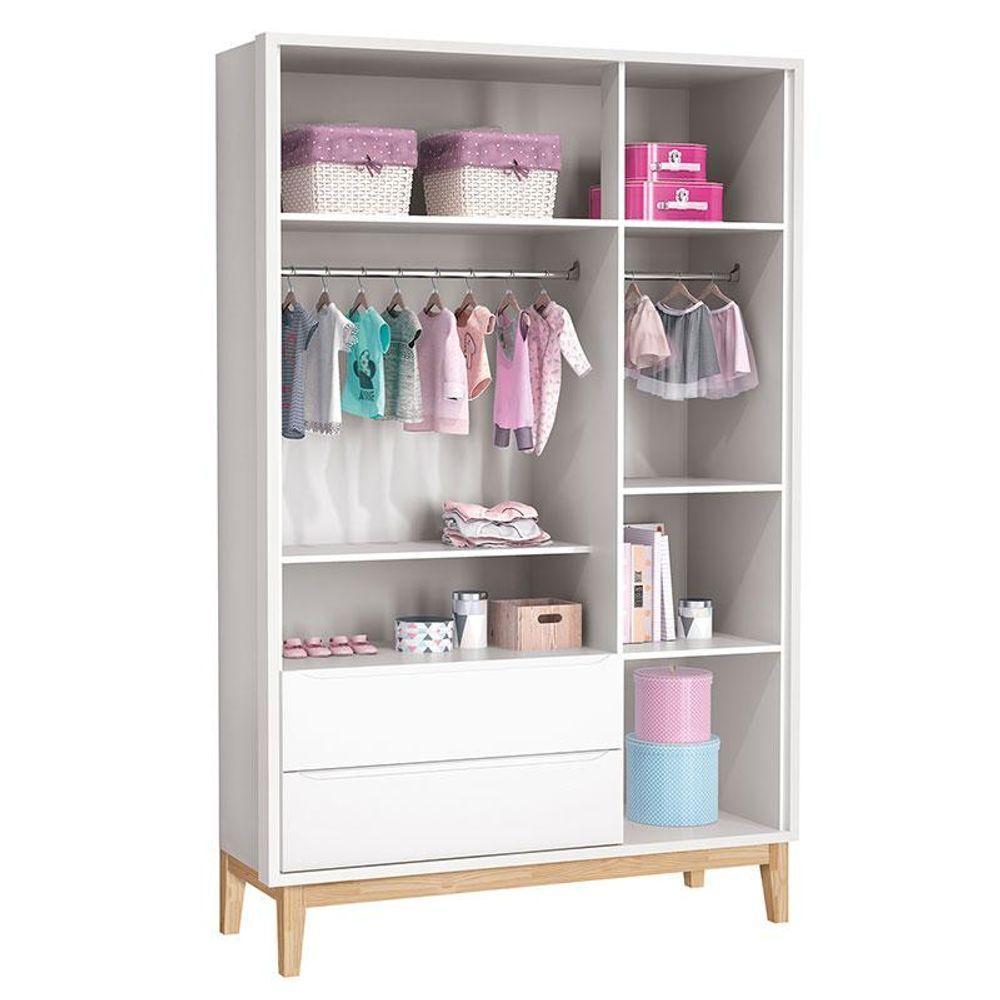 Quarto De Bebê Classic 3 Portas E Cômoda 6 Gavetas Branco Com Pés Madeira Natural - Reller - 7