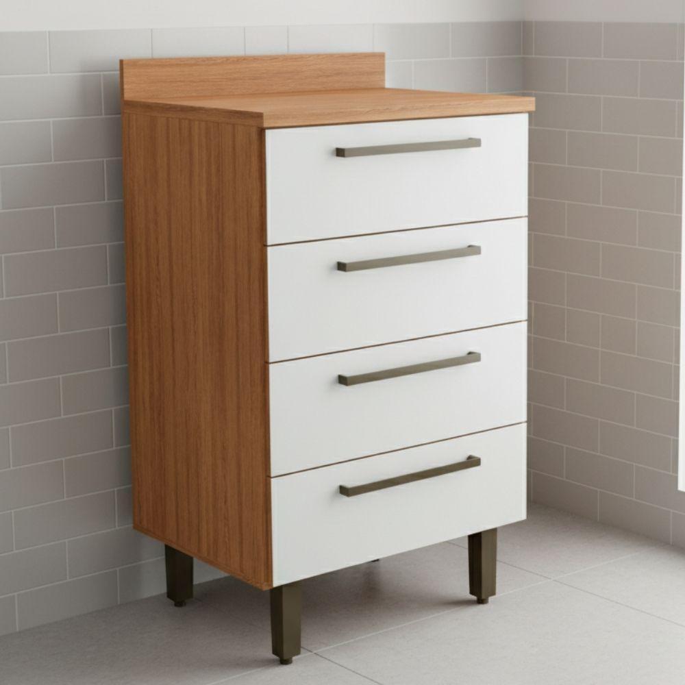 Balcão Gabinete De Cozinha 4 Gavetas Com Tampo Grécia Madeirado/off White - 1