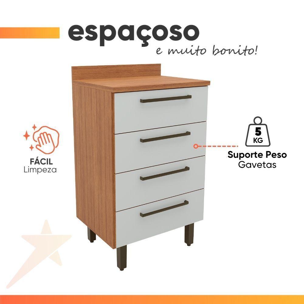 Balcão Gabinete De Cozinha 4 Gavetas Com Tampo Grécia Madeirado/off White - 7