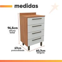Balcão Gabinete De Cozinha 4 Gavetas Com Tampo Grécia Madeirado/off White - 3