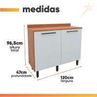 Balcão Gabinete De Cozinha 2 Portas Com Tampo 1,20m Grécia Madeirado/off White - 7
