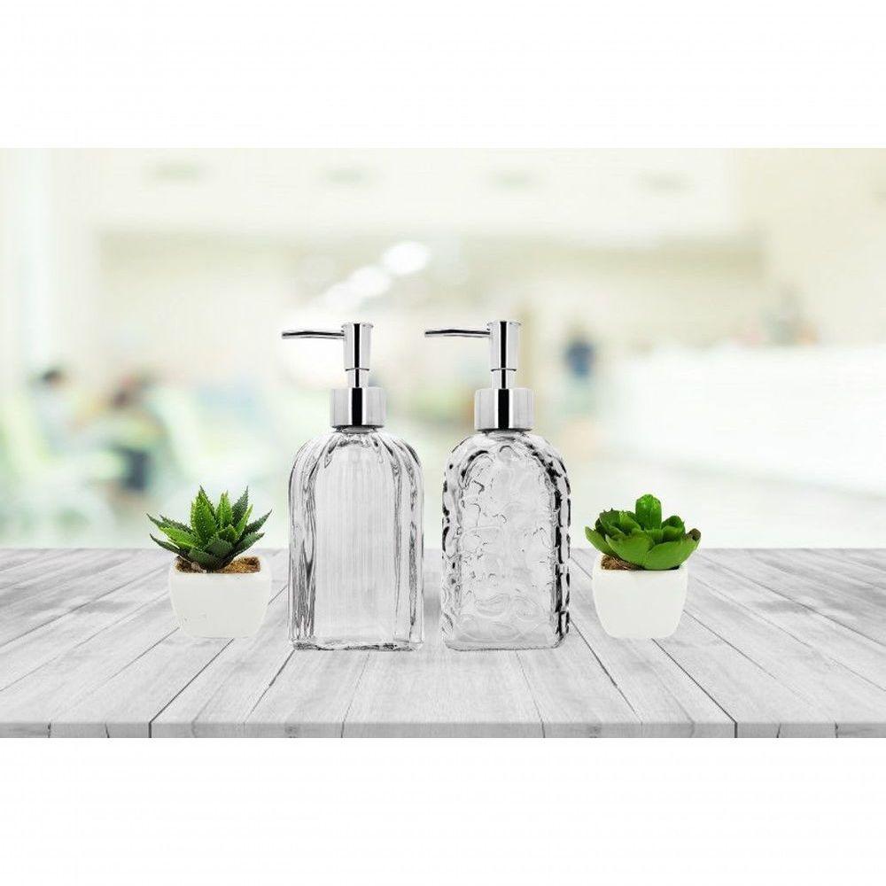Kit Banheiro Porta Sabonete Líquido Vidro Clear E Mini Vaso Suculenta 4 Peças - 2