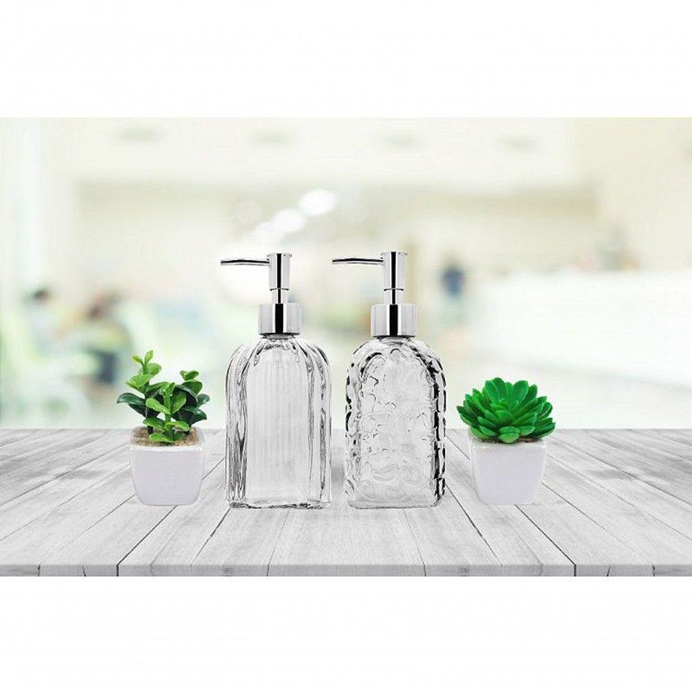 Kit Banheiro Porta Sabonete Líquido Vidro Clear E Mini Vaso Suculenta 4 Peças - 3