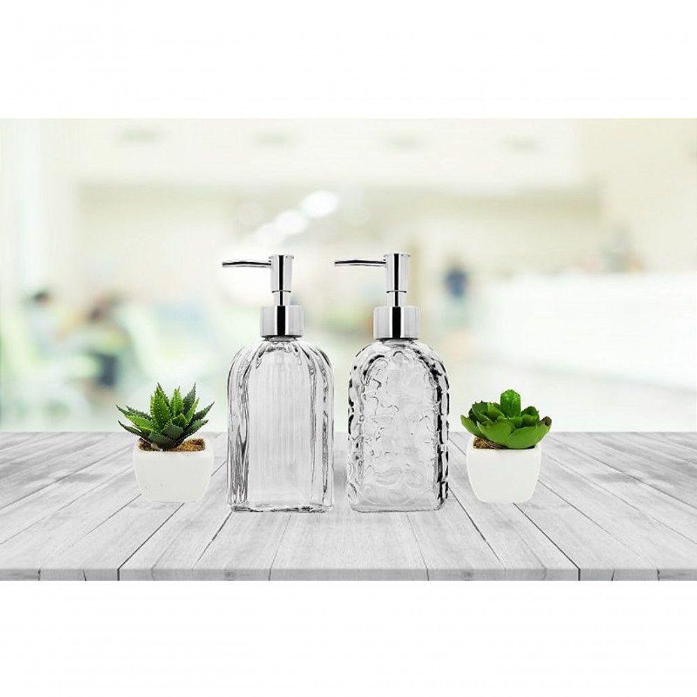 Kit Banheiro Porta Sabonete Líquido Vidro Clear E Mini Vaso Suculenta 4 Peças - 9