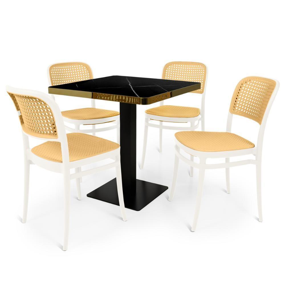 Conjunto Mesa De Jantar Quadrada Venezia 70x70cm Preta Com 4 Cadeiras Roma - Branco - 1