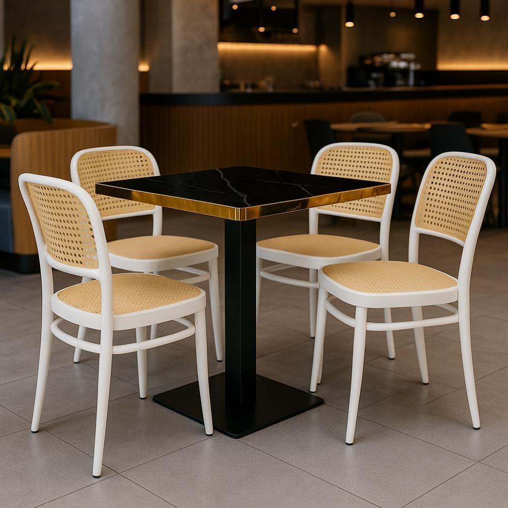 Conjunto Mesa De Jantar Quadrada Venezia 70x70cm Preta Com 4 Cadeiras Roma - Branco - 4