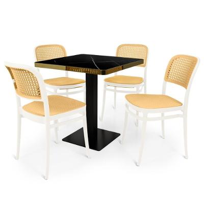 Conjunto Mesa De Jantar Quadrada Venezia 70x70cm Preta Com 4 Cadeiras Roma - Branco