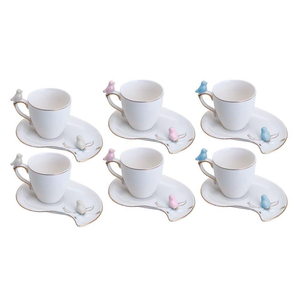 Conjunto 06 Xícaras De Café De Porcelana Cute Birds Design Plate 90 Ml Wolff - 1