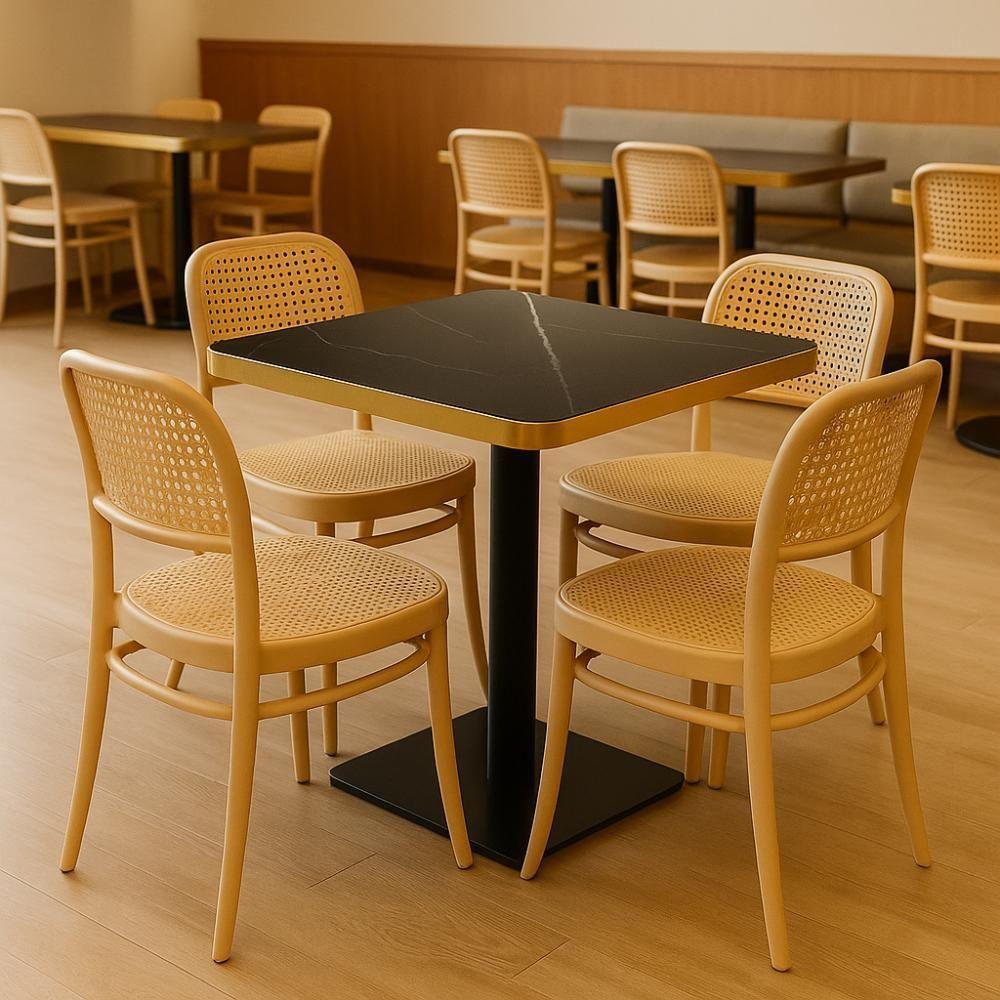 Conjunto Mesa De Jantar Quadrada Venezia 70x70cm Preta Com 4 Cadeiras Roma - Nude - 2