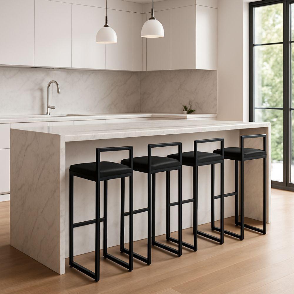 Kit 4 Banqueta Alta Ferro Cozinha Corino Bancada Gourmet Preto - 1