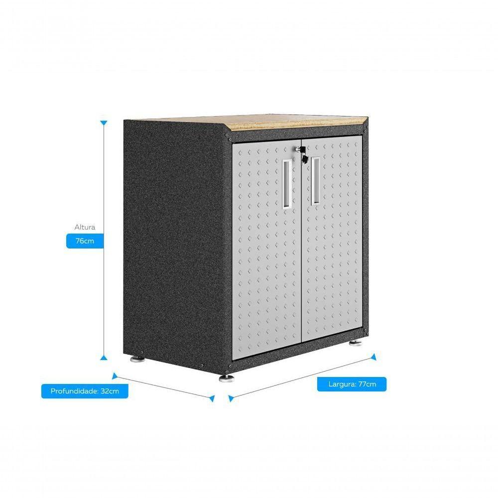 Balcão Multiúso Sem Tampo Titanium Itatiaia - 2 Portas - Preto C- Cinza - 2