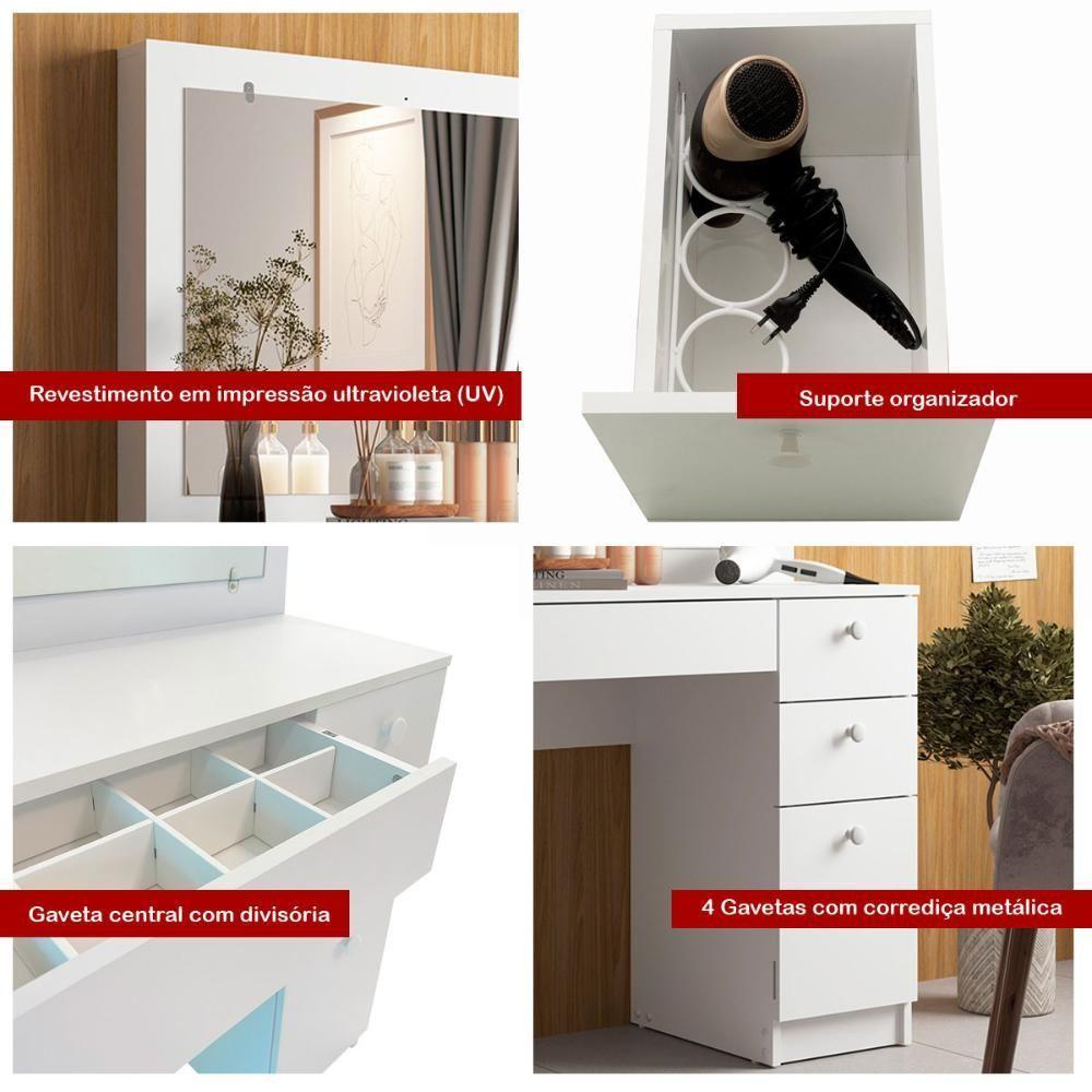 Penteadeira Ditália 4 Gavetas Pe-110 Cor:branco Branco - 9