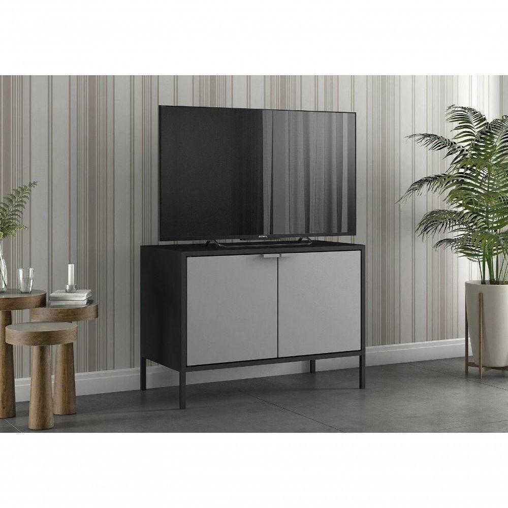 Balcão Baixo Multiúso Itatiaia Smart - 2 Portas - Preto Matte C- Cinza - 2