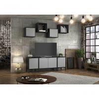 Balcão Baixo Multiúso Itatiaia Smart - 2 Portas - Preto Matte C- Cinza - 6