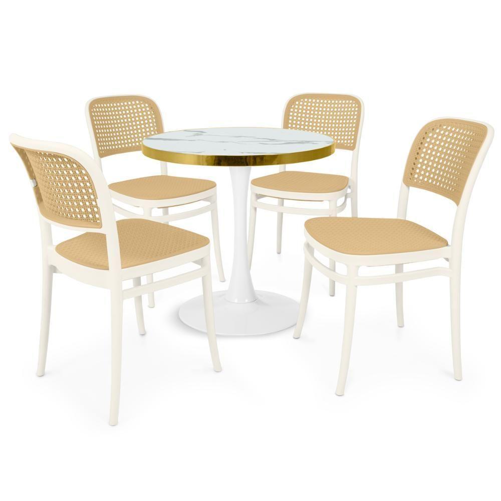 Conjunto Mesa De Jantar Redonda Majestic 70cm Branca Com 4 Cadeiras Roma - Branco - 1