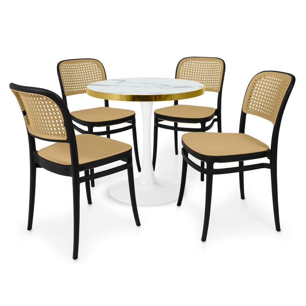 Conjunto Mesa De Jantar Redonda Majestic 70cm Branca Com 4 Cadeiras Roma - Preto - 1