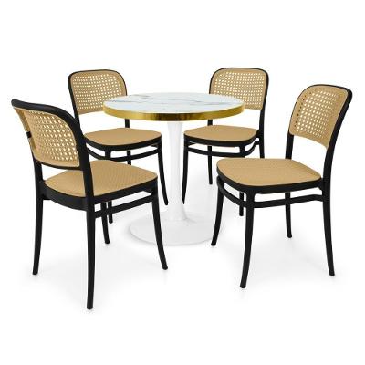 Conjunto Mesa De Jantar Redonda Majestic 70cm Branca Com 4 Cadeiras Roma - Preto
