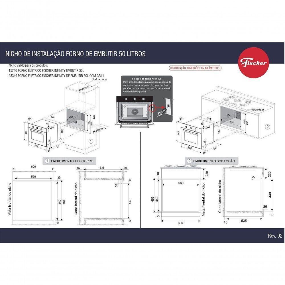 Forno Elétrico Fischer Infinity De Embutir 50 Litros Turbo Convection - Branco 15740 110V - 2