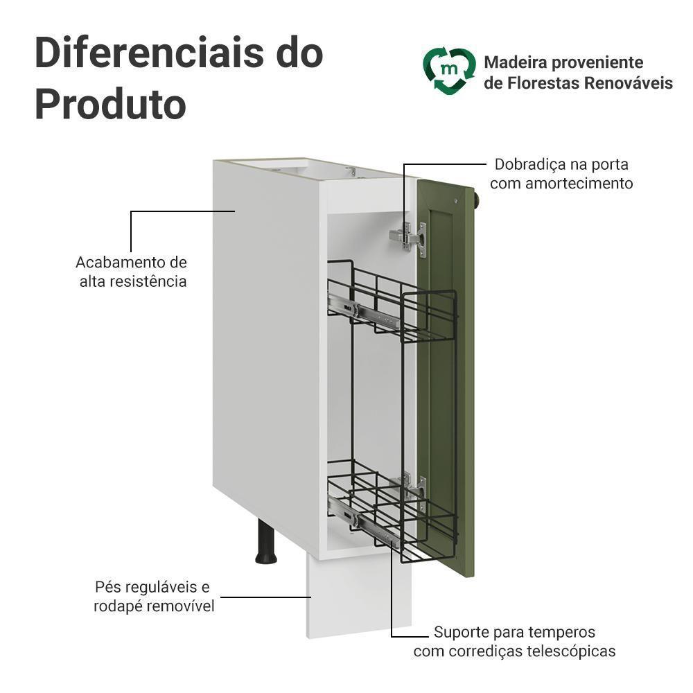 Balcão Porta-temperos 20 Cm 1 Porta (sem Tampo) Branco/verde Vik Madesa - 4