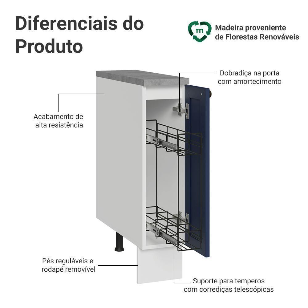 Balcão Porta-temperos 20 Cm 1 Porta Branco/azul Vik Madesa - 4