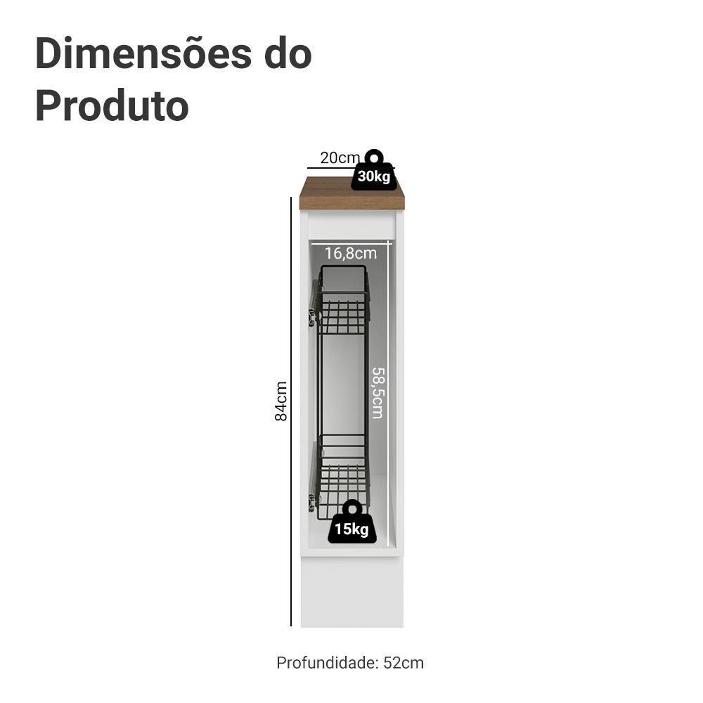 Balcão Porta-temperos 20 Cm 1 Porta Branco/tampo Rustic Vik Madesa - 3