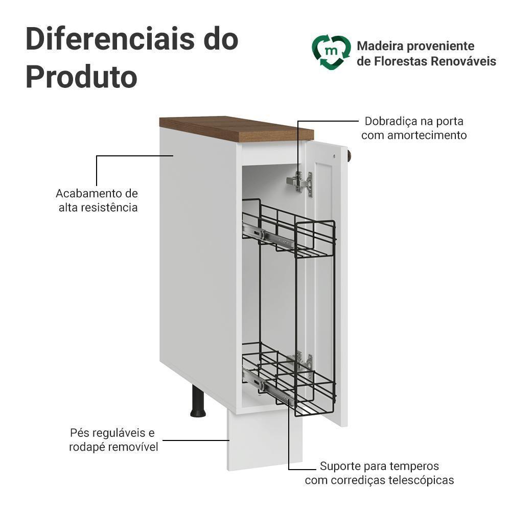 Balcão Porta-temperos 20 Cm 1 Porta Branco/tampo Rustic Vik Madesa - 4