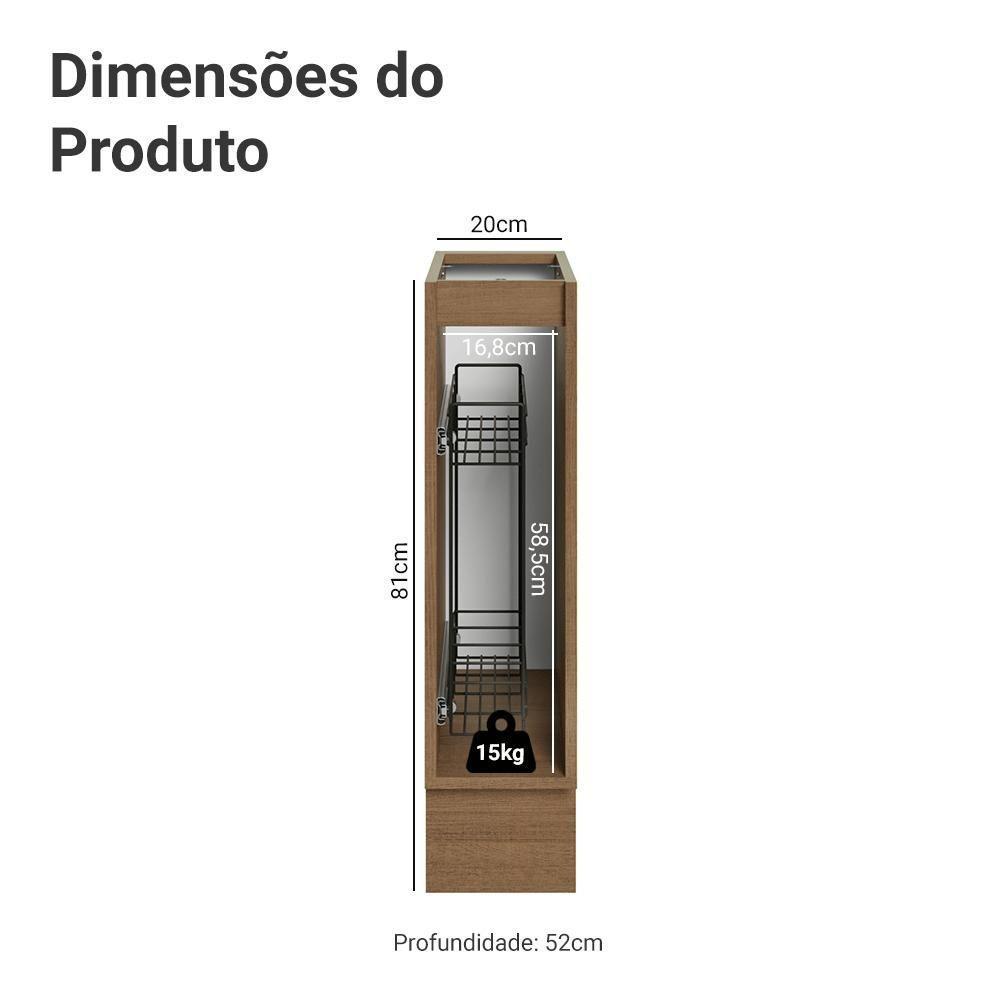 Balcão Porta-temperos 20 Cm 1 Porta (sem Tampo) Rustic/branco Vik Madesa - 3