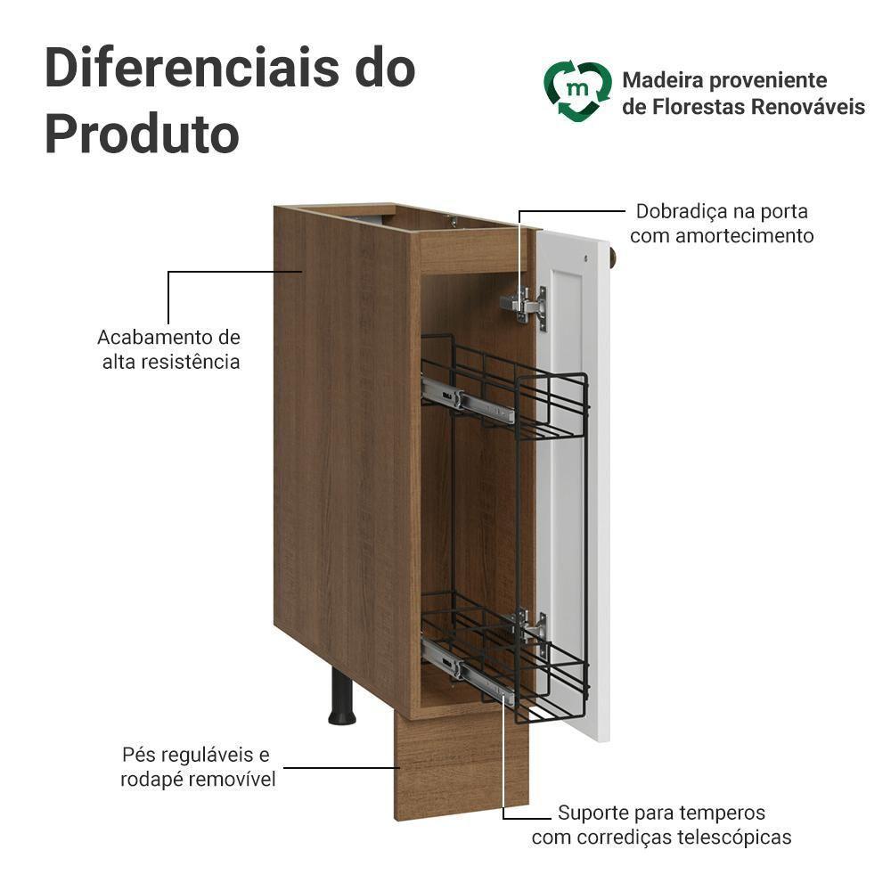 Balcão Porta-temperos 20 Cm 1 Porta (sem Tampo) Rustic/branco Vik Madesa - 4