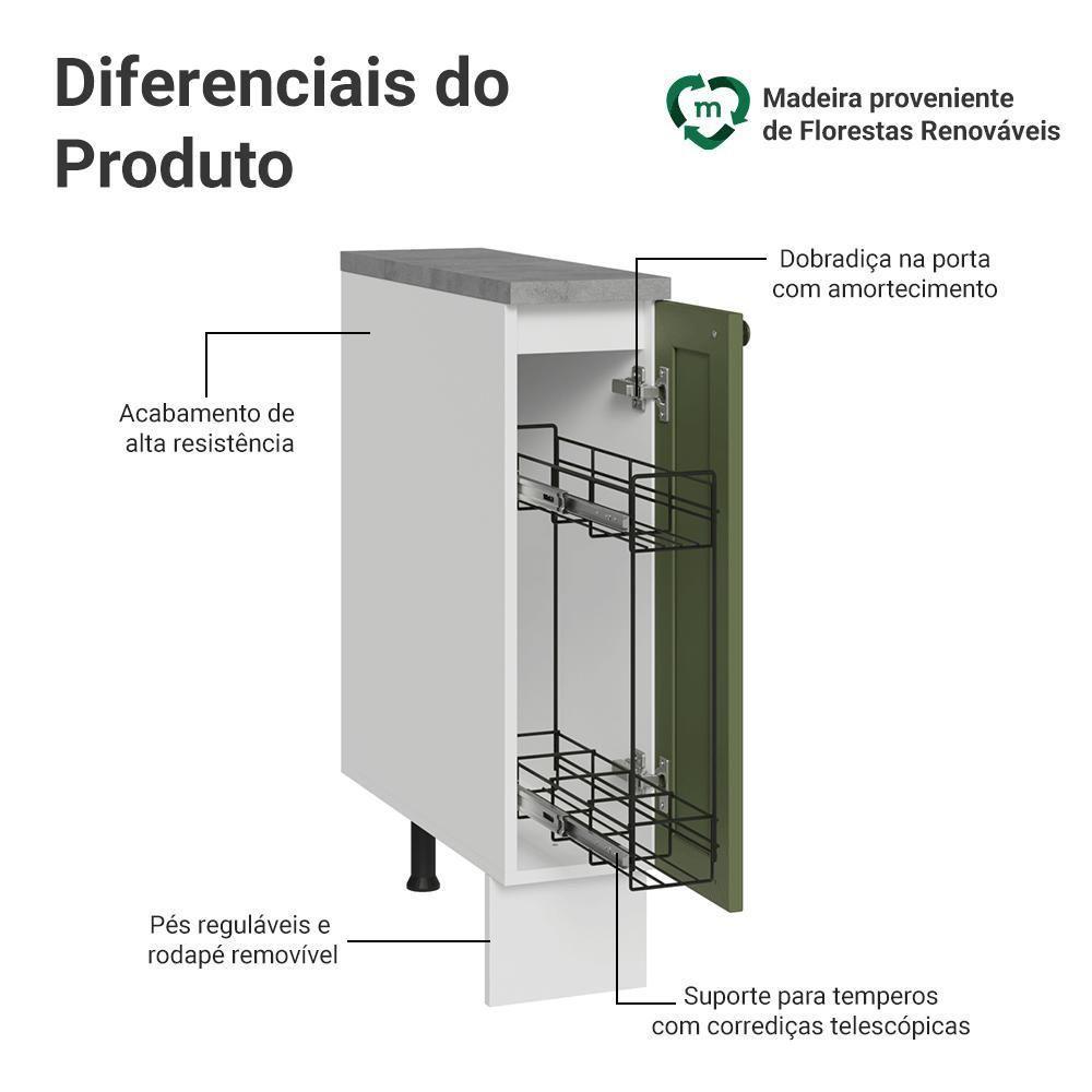 Balcão Porta-temperos 20 Cm 1 Porta Branco/verde Vik Madesa - 4
