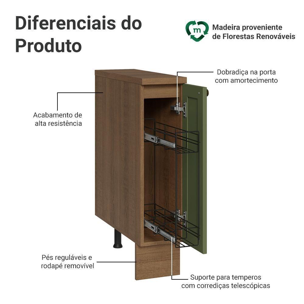 Balcão Porta-temperos 20 Cm 1 Porta Rustic/verde Vik Madesa - 4